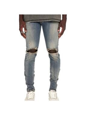 Represent mens destroyer blue cream denim distressed 5 pocket jeans size 36 $245